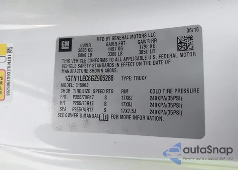 2016 GMC Sierra 1500 z USA, uszkodzony, nr VIN 1GTN1LEC6GZ905288